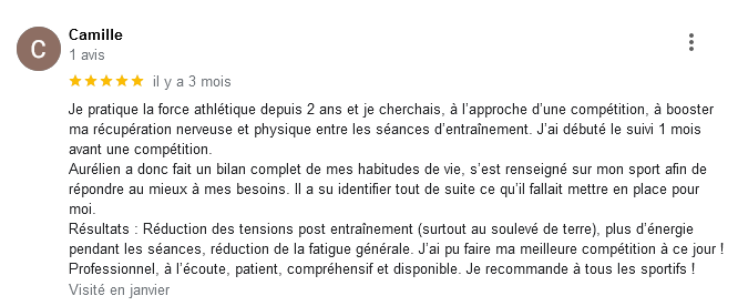 Avis sur l'accompagnement de naturopathe pour sportif d'Aurélien Calonne