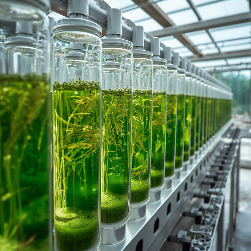 Culture chlorelle sous tube en verre sans contamination metaux lourds